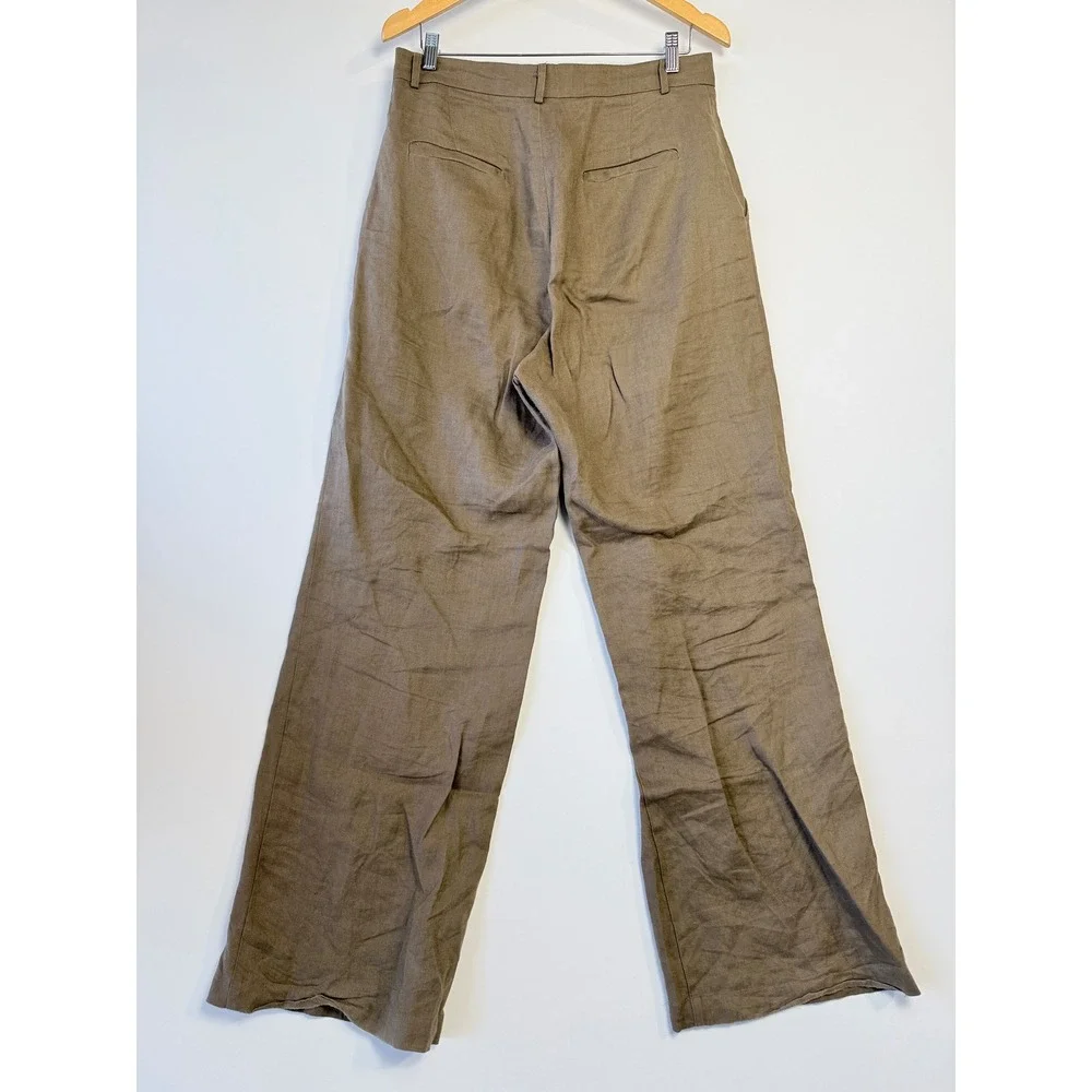 Reformation Mason Pants Women 10 Tan $188 100% Linen High Rise Wide Leg